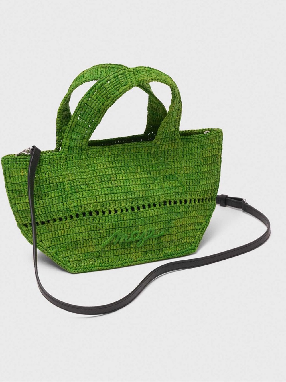 MAJE Green Woven Tote Bag with Detachable Strap